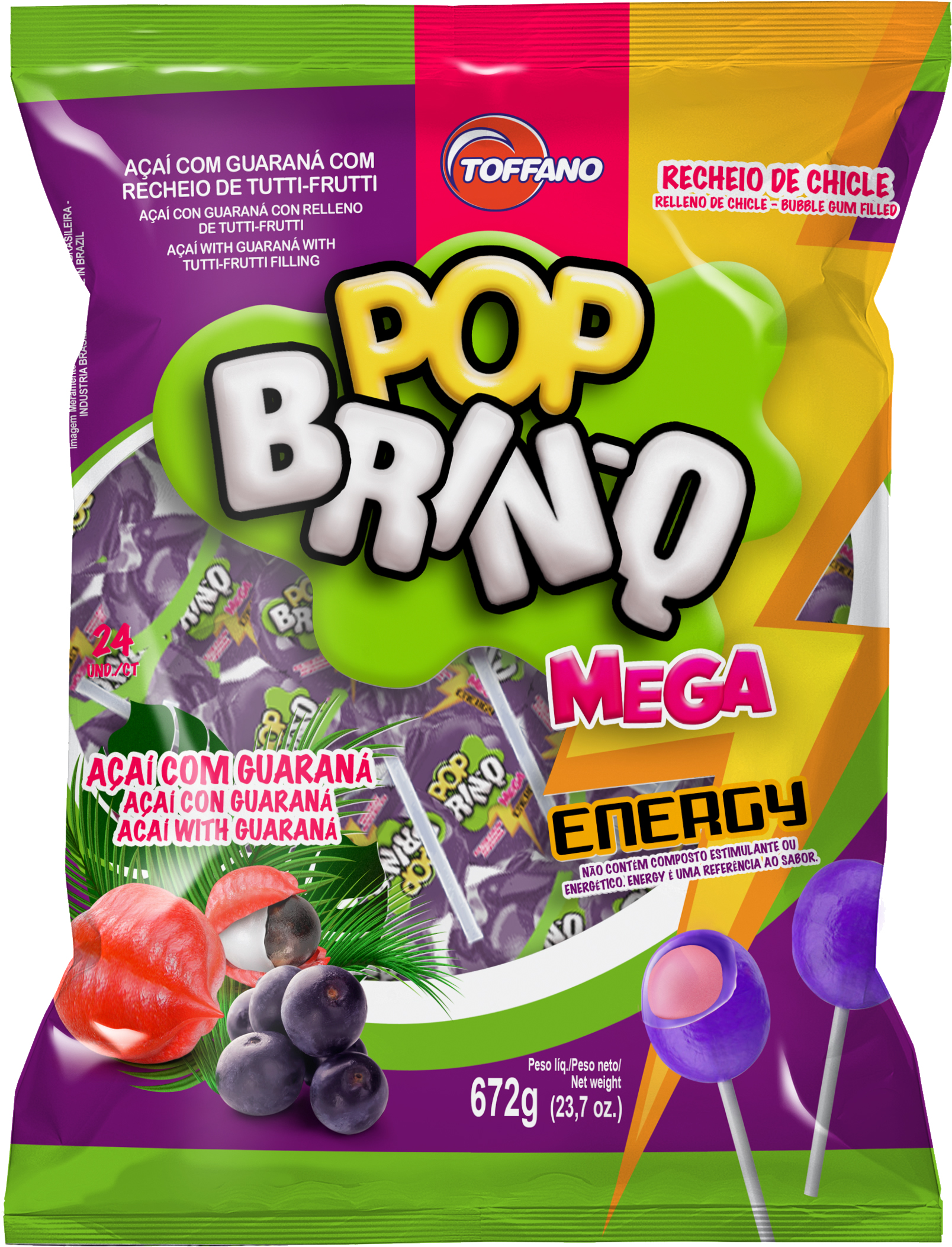 Pirulito Pop Brinq Mega Energy - Açaí com Guaraná